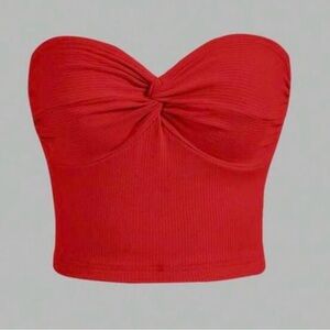 SHEIN Red Fitted Tie Front Crop Top